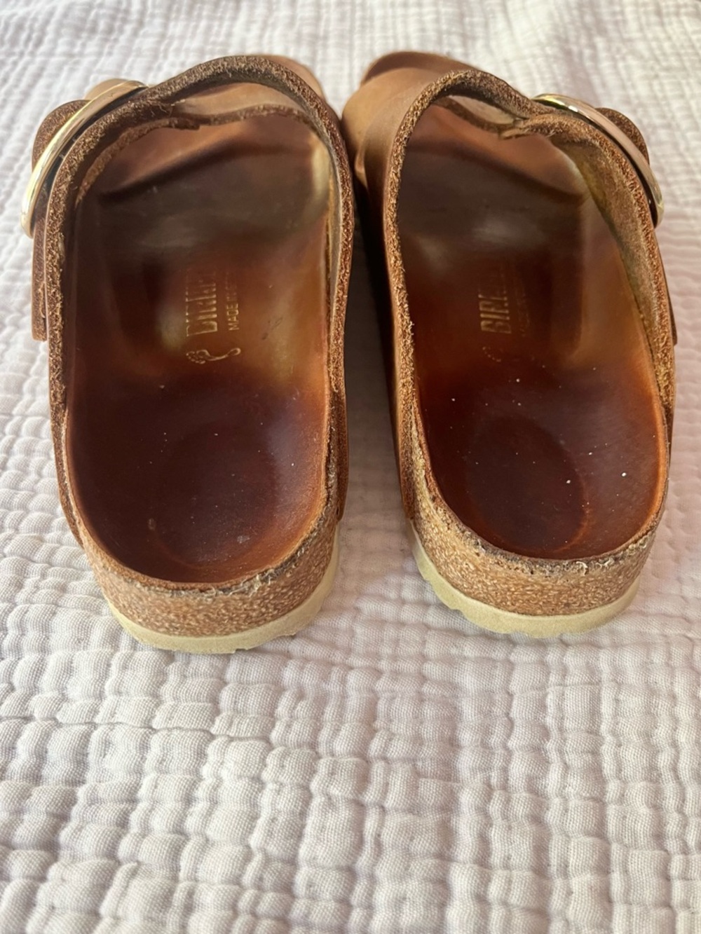 Birkenstock Tan Brown Large Gold Buckle Arizona Leather Sandals 37 - Picture 3 of 10